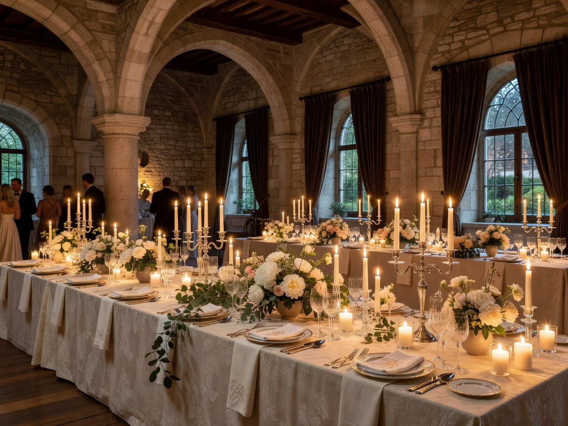 Elegant candlelit European wedding banquet setting with bespoke floral accents