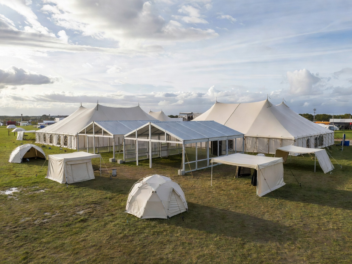 Robust European marquee tents and weather-proof outdoor festival structures